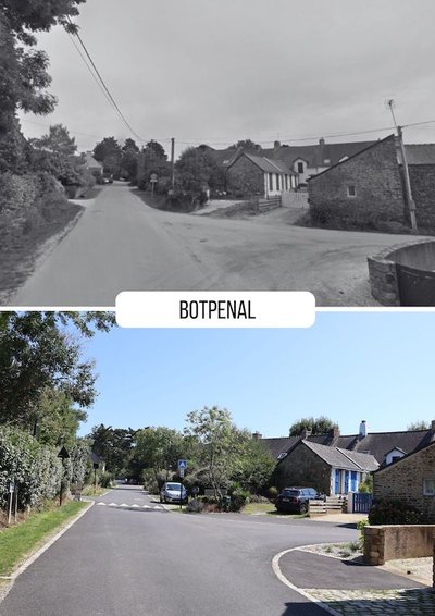 Photographie "avant - après" présentant les travaux d'effacement de Saint-Gildas-de-Rhuys